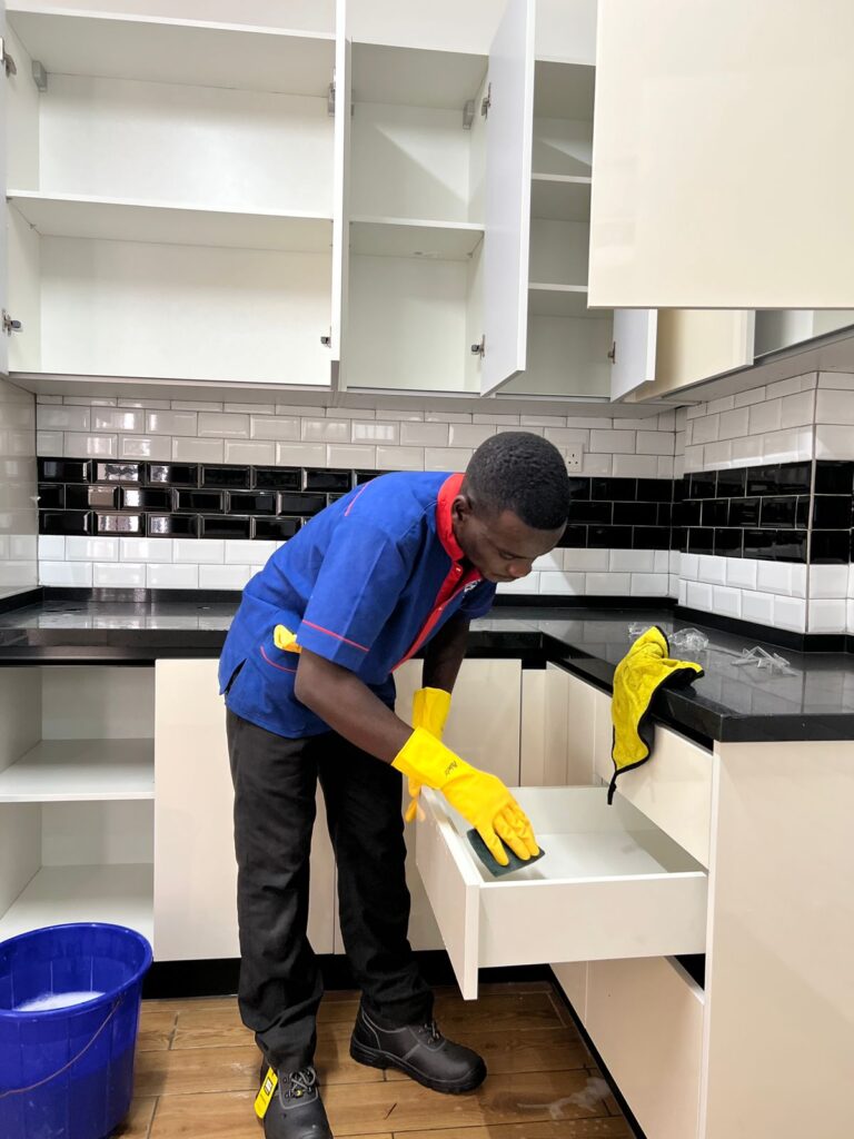 Professional kitchen cleaning services in Nairobi by Safitime Cleaning Services – spotless counters, degreased surfaces, and sanitized appliances.