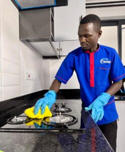 Demonstrating kitchen deep cleaning benefits with a professional cooker cleaning service in Nairobi.