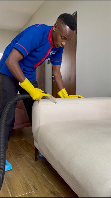 Professional sofa stain removal services in Nairobi removing stains and odors from fabric sofas.