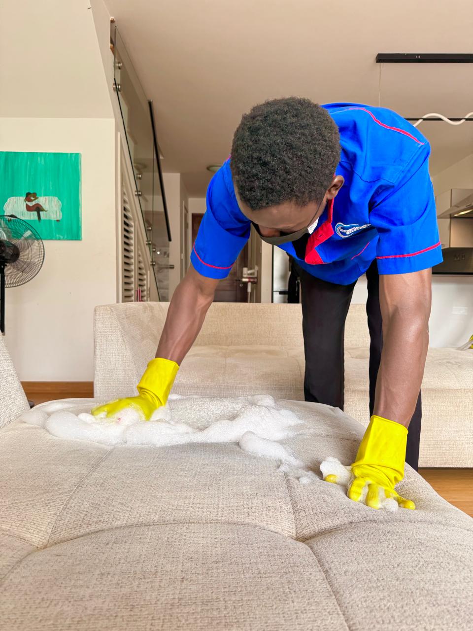Professional seats cleaning service before and after sofa cleaning results.